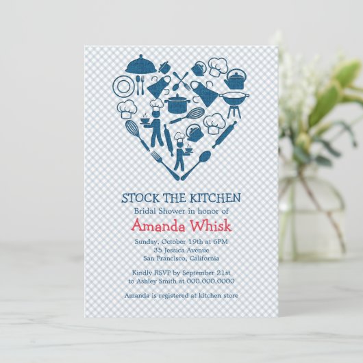 Die Küche | Blaues Brautparty Einladung (Stehend Vorderseite)