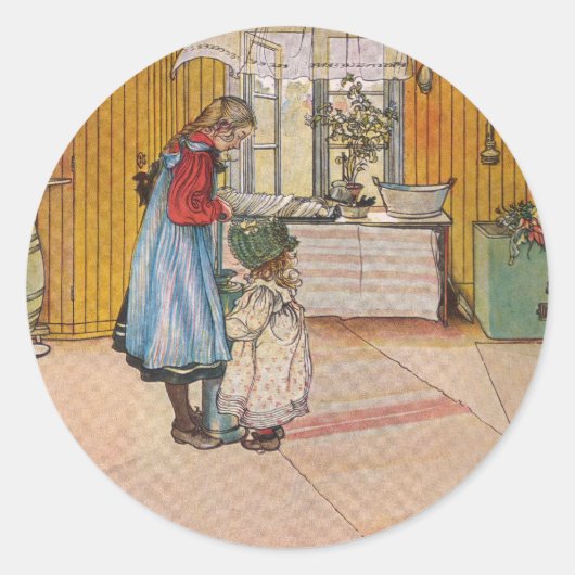 Die Küche durch Carl Larsson-Schwede-Künstler Runder Aufkleber (Vorderseite)