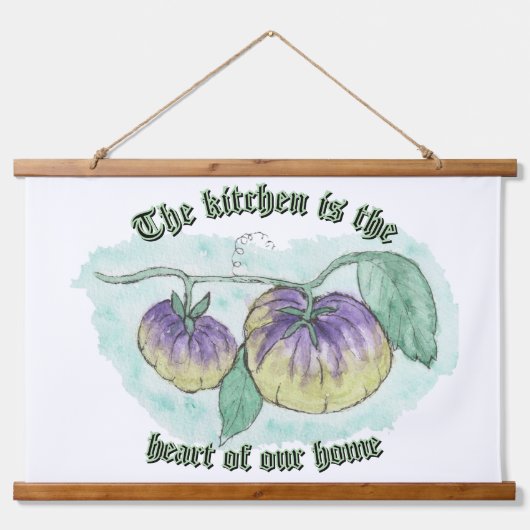 Die Küche ist das Herz der Zuhause Wandteppich Mit Holzrahmen (Vorne)