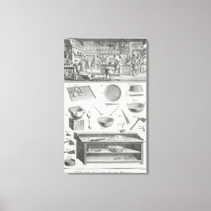 Die Küche und die Ausrüstung eines Bäckers, vom Leinwanddruck