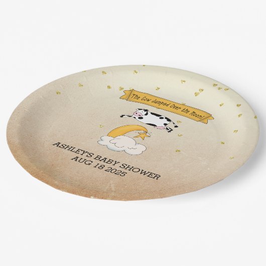 Die Kuh sprang über das Moon Book Theme Pappteller (Schrägansicht)