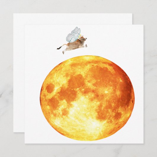 Die Kuh sprang über die Mondkarte Einladung (Vorne/Hinten)