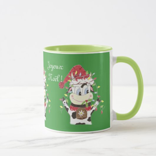 Die Kuh und die Weihnachten leuchten grüne Tasse (Rechts)