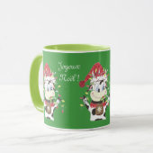 Die Kuh und die Weihnachten leuchten grüne Tasse (Vorderseite Links)