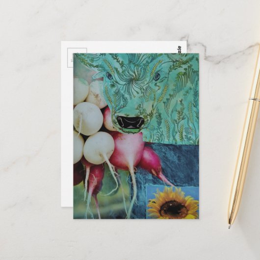 Die Kuh-und-Rettich-Collage Postkarte (Vorderseite/Rückseite Beispiel)