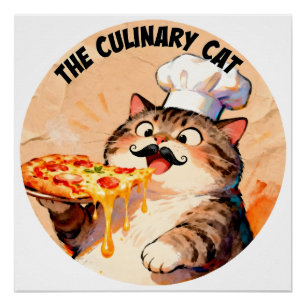 Die kulinarische Katze mit Pizza-Katze-Koch, der P Poster