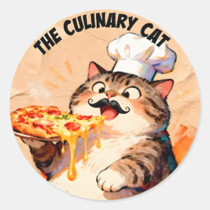 Die kulinarische Katze mit Pizza-Katze-Koch, der P Runder Aufkleber