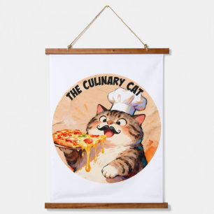 Die kulinarische Katze mit Pizza-Katze-Koch, der P Wandteppich Mit Holzrahmen