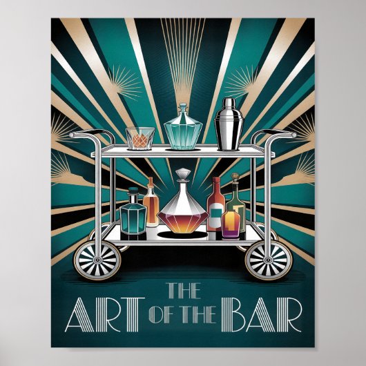 Die Kunst der Bar Art Deco Cocktail-Karren Poster (Vorne)
