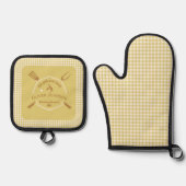 Die Kunst der GRILLEN Golden Yellow Karierte Muste Ofenhandschuh & Topflappen-Set (Vorderseite)