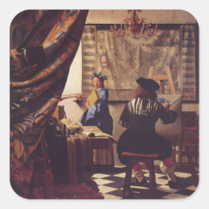Die Kunst der Malerei von Johannes Vermeer Quadratischer Aufkleber