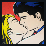 Die Kunst des Kiss-Pops Poster<br><div class="desc">Drucken eines originalen Pop-Gemäldes von www.jamieleeart.com. Ein schönes, junges Paar, das in einem liebevollen Kuss eingeschlossen ist.</div>