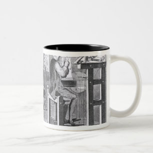 Die Kunst des Strumpf-Rahmen-Arbeit-Strickens Zweifarbige Tasse