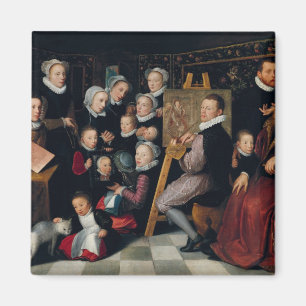 Die Künstler-Malerei, umgeben von seiner Familie Magnet