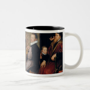 Die Künstler-Malerei, umgeben von seiner Familie Zweifarbige Tasse