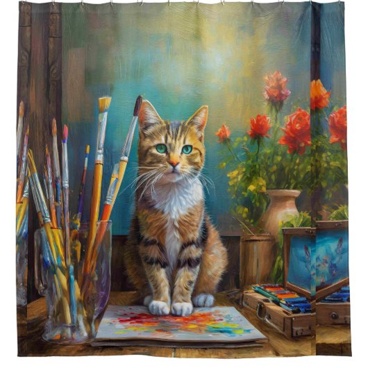 Die künstlerische Katze Duschvorhang (Vorderseite)