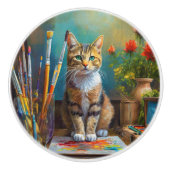 Die künstlerische Katze Keramikknauf (Vorderseite)