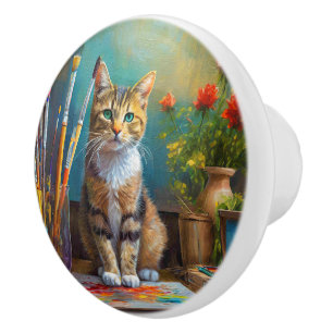 Die künstlerische Katze Keramikknauf