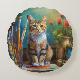 Die künstlerische Katze Rundes Kissen