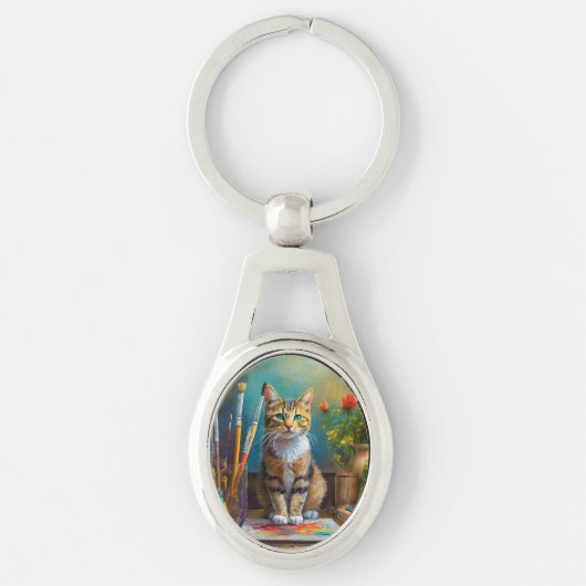 Die künstlerische Katze Schlüsselanhänger (Vorderseite)