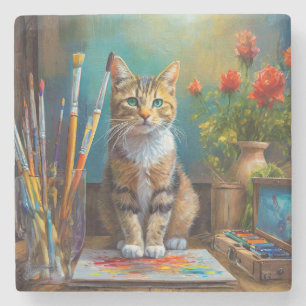 Die künstlerische Katze Steinuntersetzer