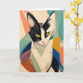 Die kunstvolle Smoking-Katze Karte (Gelbe Blume)