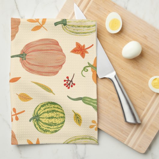 Die Kürbis sind grün und orange, das Muster ist na Geschirrtuch (Viertel Falte)