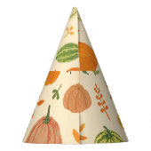 Die Kürbis sind grün und orange, das Muster ist na Partyhütchen (Rückseite)