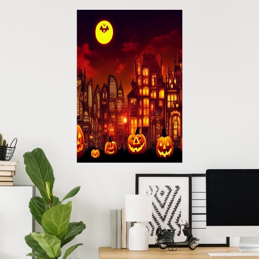 Die Kürbisstadt zu Halloween | AI Art Poster (Heimbüro)