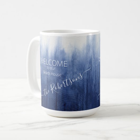 Die Küste ist einfach, modern blau und weiß Gefärb Kaffeetasse (Vorderseite Links)