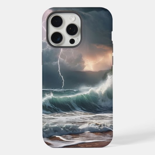 Die Landschaft der Blitzschlagwellen am Strand iPhone Hülle (Rückseite)