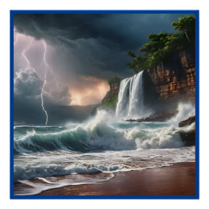 Die Landschaft der Blitzschlagwellen am Strand Poster