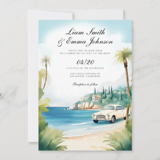 Die Landschaft der Côte d'Azur lädt zur Hochzeit e Einladung (Vorderseite)