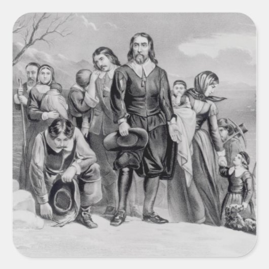 Die Landung der Pilger Quadratischer Aufkleber (Vorderseite)