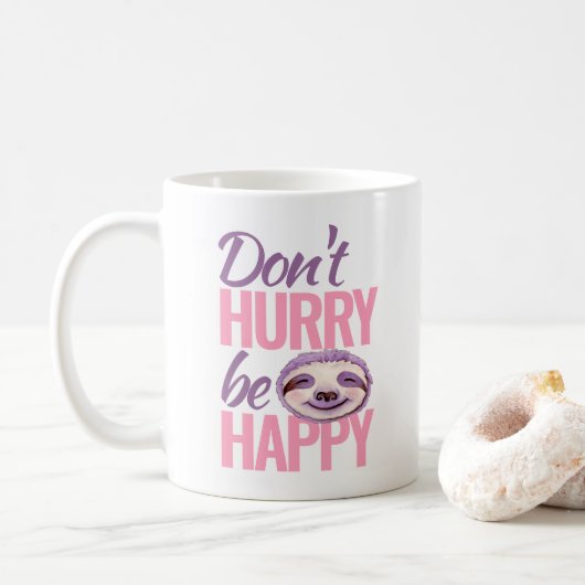 Die Latte beeilt sich nicht, die lila Kunst in pin Kaffeetasse (Mit Donut)
