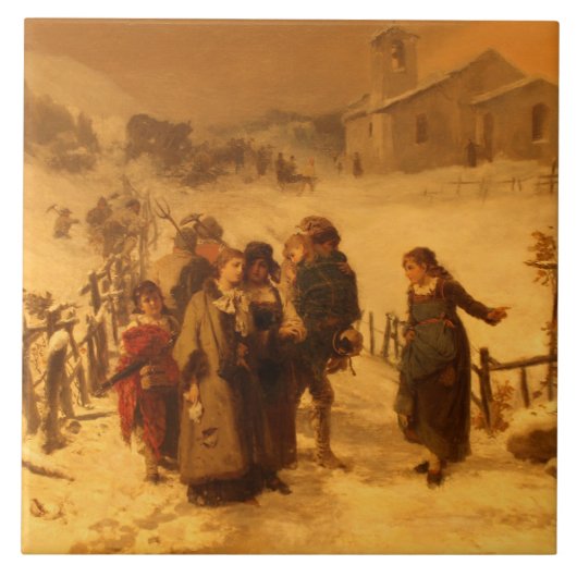 Die Lawine im Winter (von Gerolamo Induno) Fliese (Vorderseite)