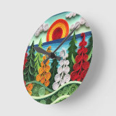 Die lebendige, farbenfrohe Kunst des Papierabbaus Runde Wanduhr (Winkel)