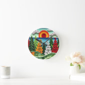 Die lebendige, farbenfrohe Kunst des Papierabbaus Runde Wanduhr (Zuhause)