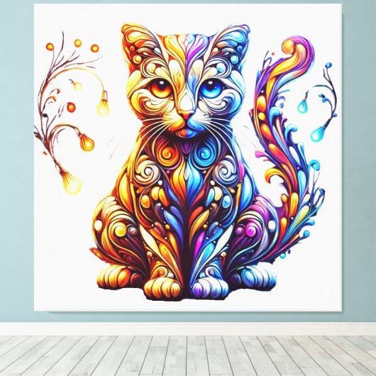 Die lebendige Glow Cat Leinwanddruck (Insitu (Holzboden))