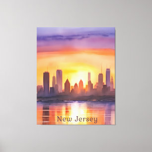Die lebendige New Jersey Watercolor Sunset Art Leinwanddruck