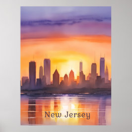 Die lebendige New Jersey Watercolor Sunset Art Poster