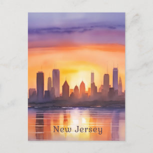 Die lebendige New Jersey Watercolor Sunset Art Postkarte