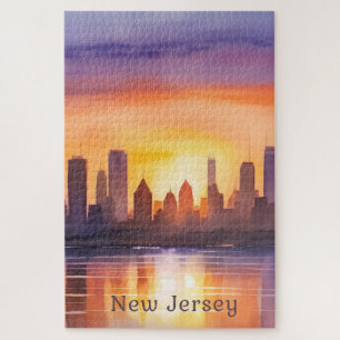 Die lebendige New Jersey Watercolor Sunset Art Puzzle