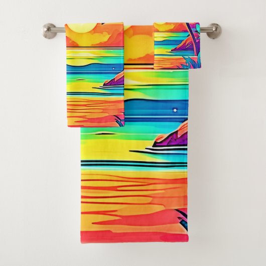 Die lebendige tropische Sonnenuntergangsart Badhandtuch Set (Insitu)