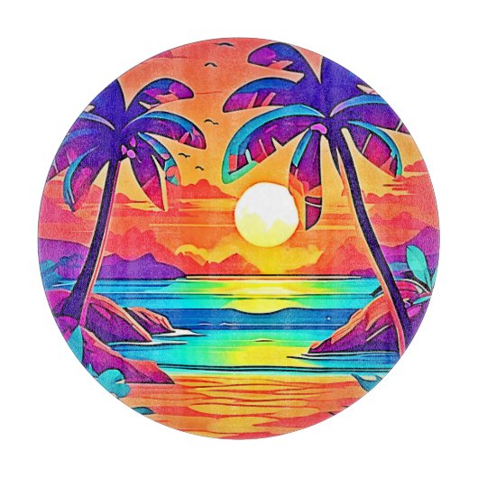 Die lebendige tropische Sonnenuntergangsart Schneidebrett (Vorderseite)