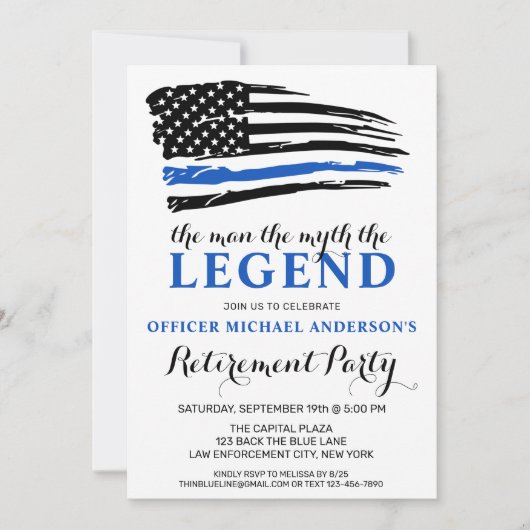 Die Legend Police Thin Blue Line Rentirement Einladung (Vorderseite)
