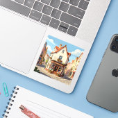 Die Lesecke - Quadratisches Vinyl Aufkleber (Laptop mit iPhone)