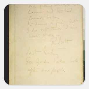 Die letzte Seite seines Tagebuchs, die Antarktis Quadratischer Aufkleber