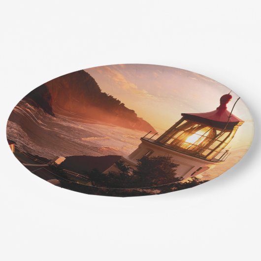 Die Leuchtturm-Ansicht Pappteller (Schrägansicht)