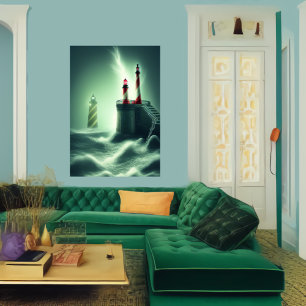 Die Leuchttürme am Meer   AI Art Poster